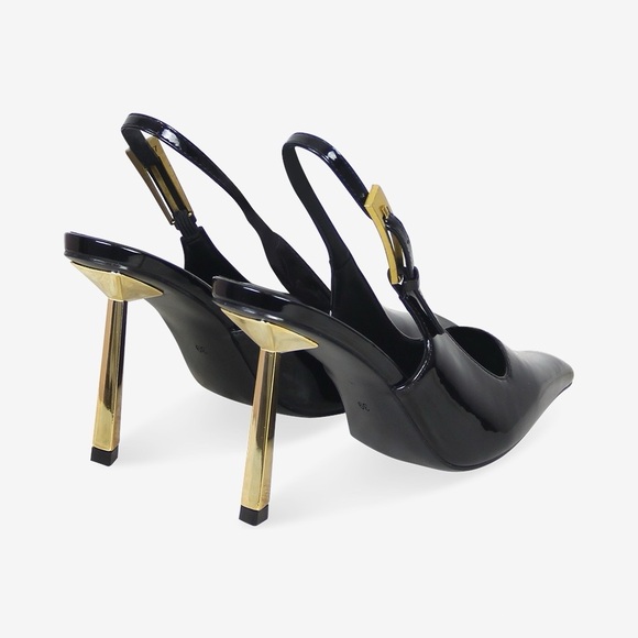 Women’s Saint Lee Black Patent Gold High Heel Slingbacks US 9, EU 40, Pumps - Picture 2 of 5